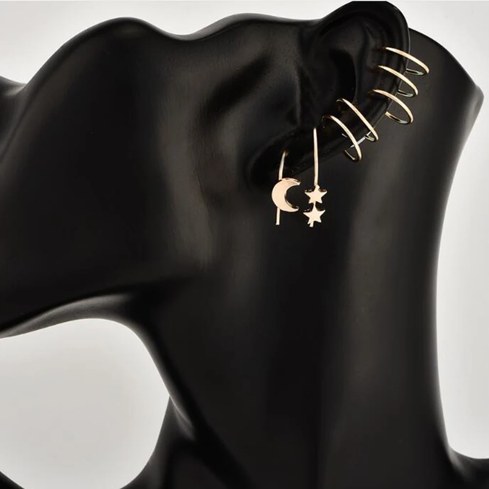 

7pcs/set Vintage Gold Little Circle Round Star Moon Piercing Ear Cuff Earring Clips Earrings Set Jewelry For Women Gifts