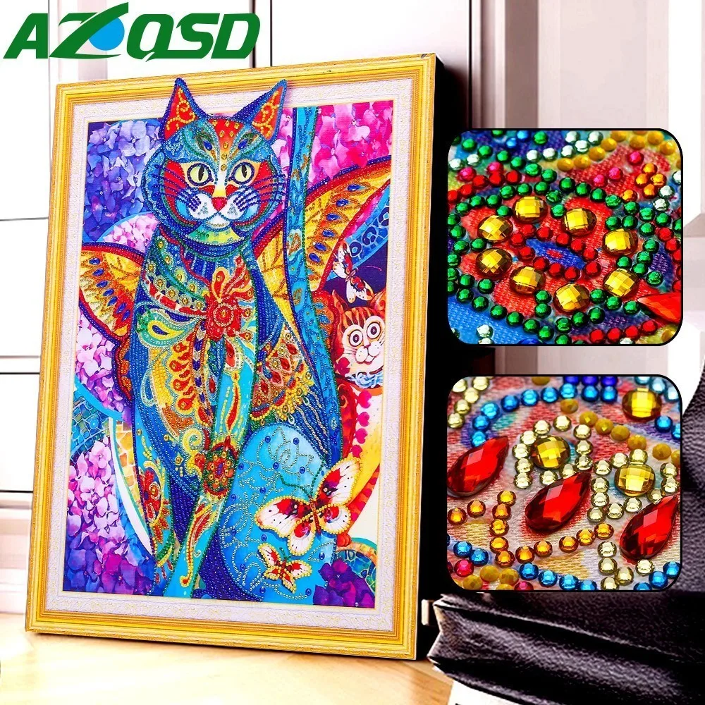 AZQSD 40x50 см Алмазная картина с животными 5D Home Art Алмазная вышивка мозаика кошка крыло частичная специальная форма DIY подарок ручной работы