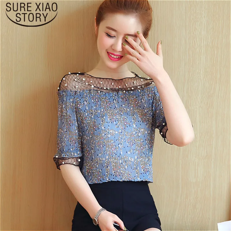 

Womens tops and blouses 2019 ladies tops blusas chiffon blouse Ruffles Dot Half white black shirt blouse for women tops 5001 50