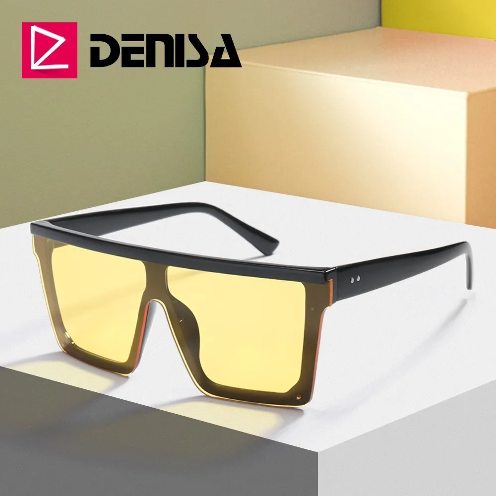 

DENISA Fashion Big Square Sunglasses Shades For Women Oversized Mirror Sunglasses UV Protection One Piece Lens Glasses G2039