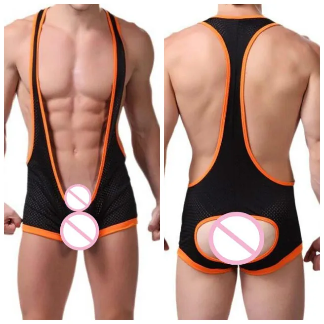 Sexy Lingerie Hot Mens Latex Tuta Della Maglia Della Tuta Del Pagliaccetto Corsetto Per Gli Uomini Della Cinghia Della Tuta