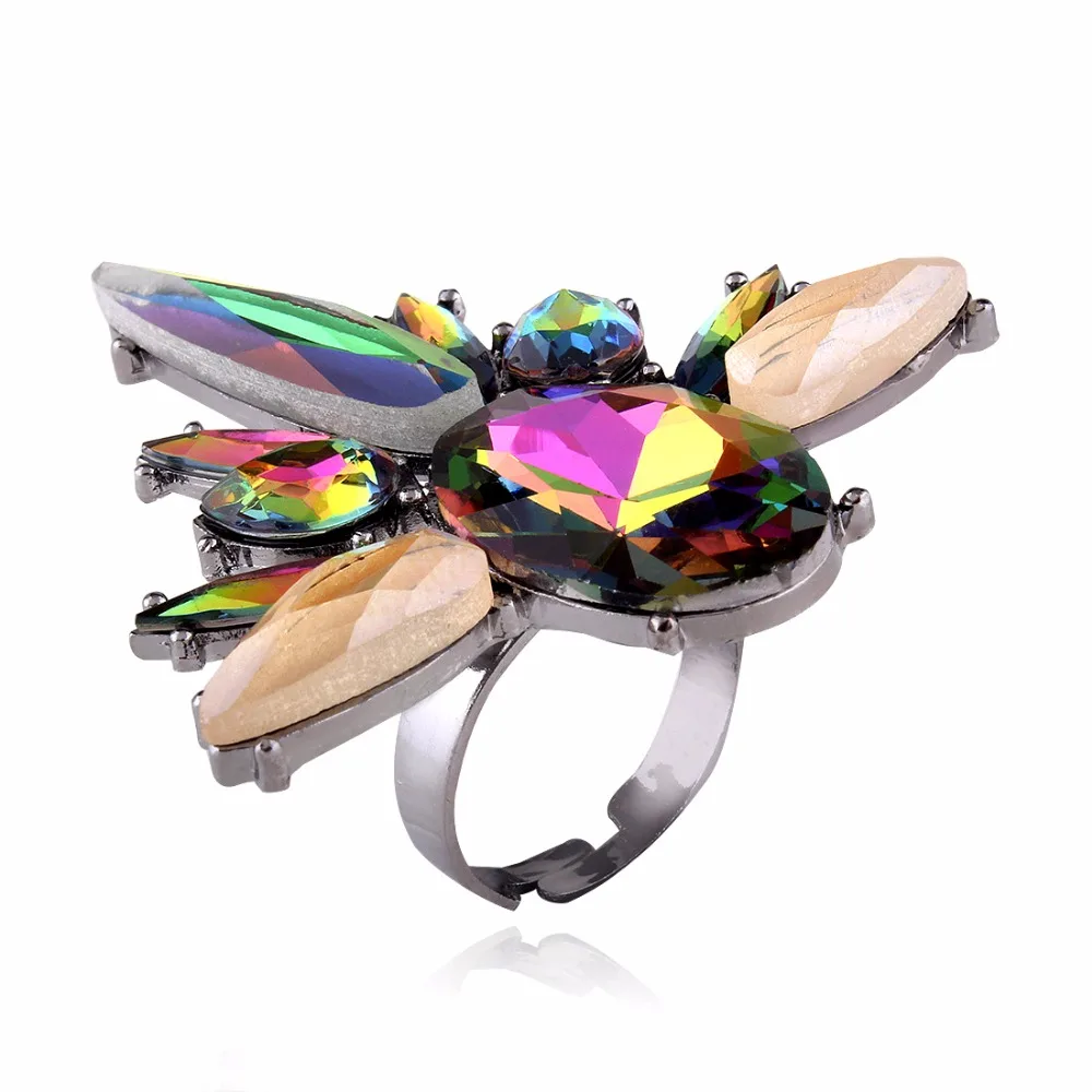 

Crazy Feng Bohemian Big CZ Stone Rock Band Rings Statement Jewelry Colorful Waterdrop Steampunk Style Finger Rings For Women