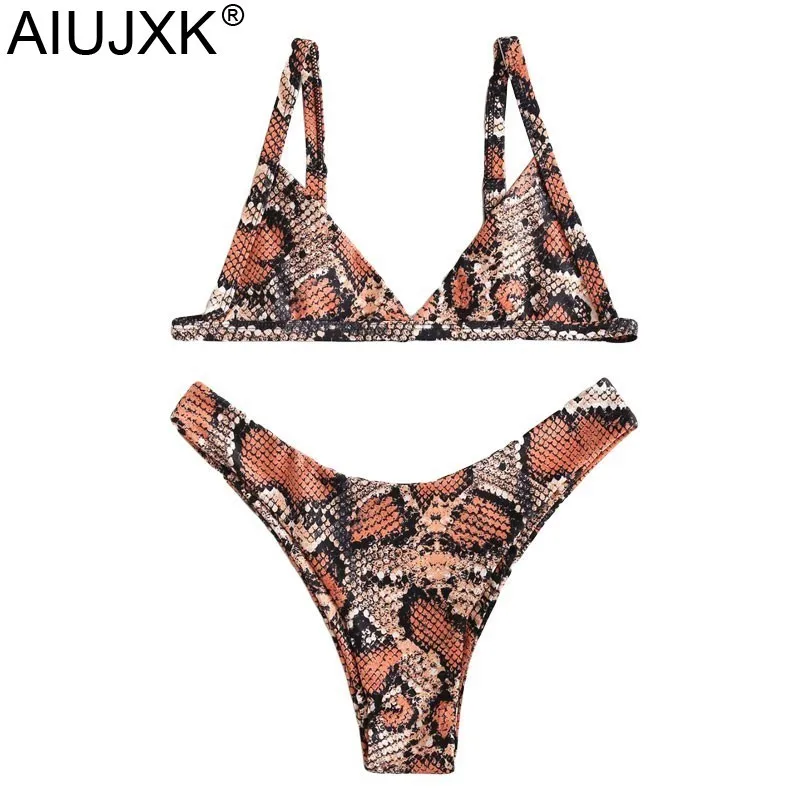 AIUJXK розовый Змея бикини с принтами 2 шт. Купальник для женщин летние пляжные стиль сексуальный бюстгальтер и трусики Комплект дамы белье