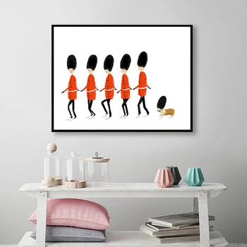 

Iconic British London Wall Art Print A4 Nursery Children's Poster Guardsmen and Corgi Illustration Wall Pictures Room Decoration