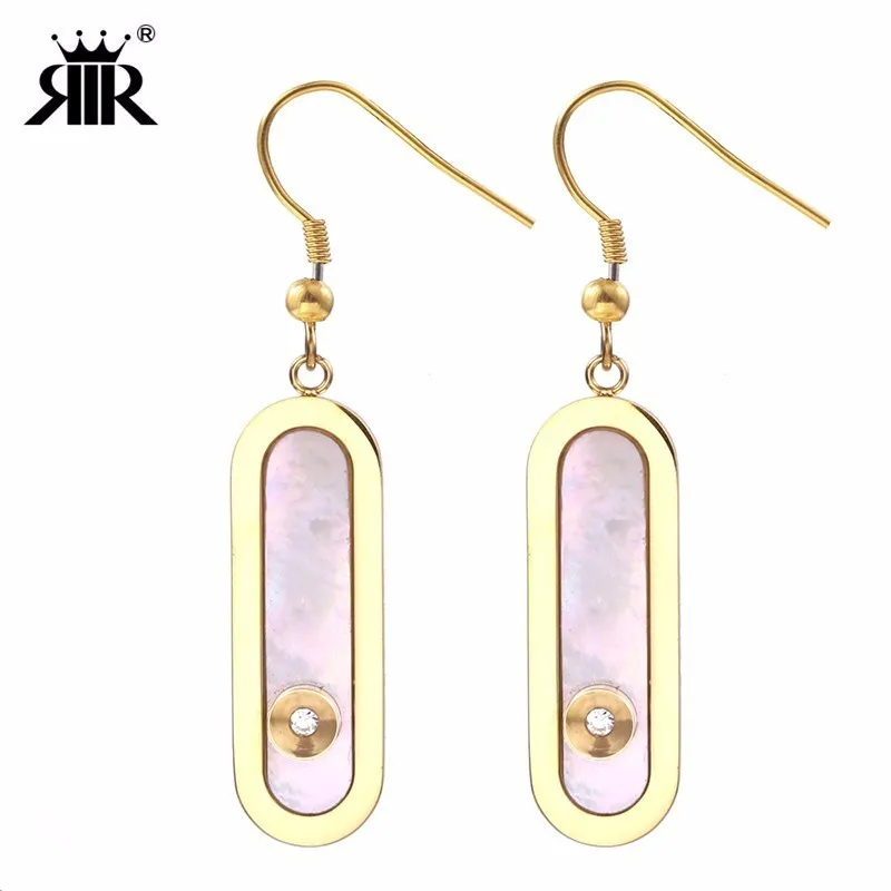 

RIR Stainless Steel Gold Oval Profile Small Crystal Earrings Elegant Plain Female Earrings Give Her Best Jewellery Gift