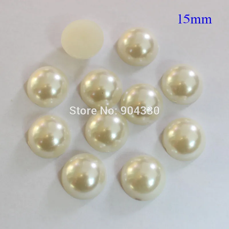 

Free Shipping LANZZAY 100pcs Ivory 15mm Half Flat Back Imitation Pearl Jewelry Garment DIY Craft Beads Arts Decoration