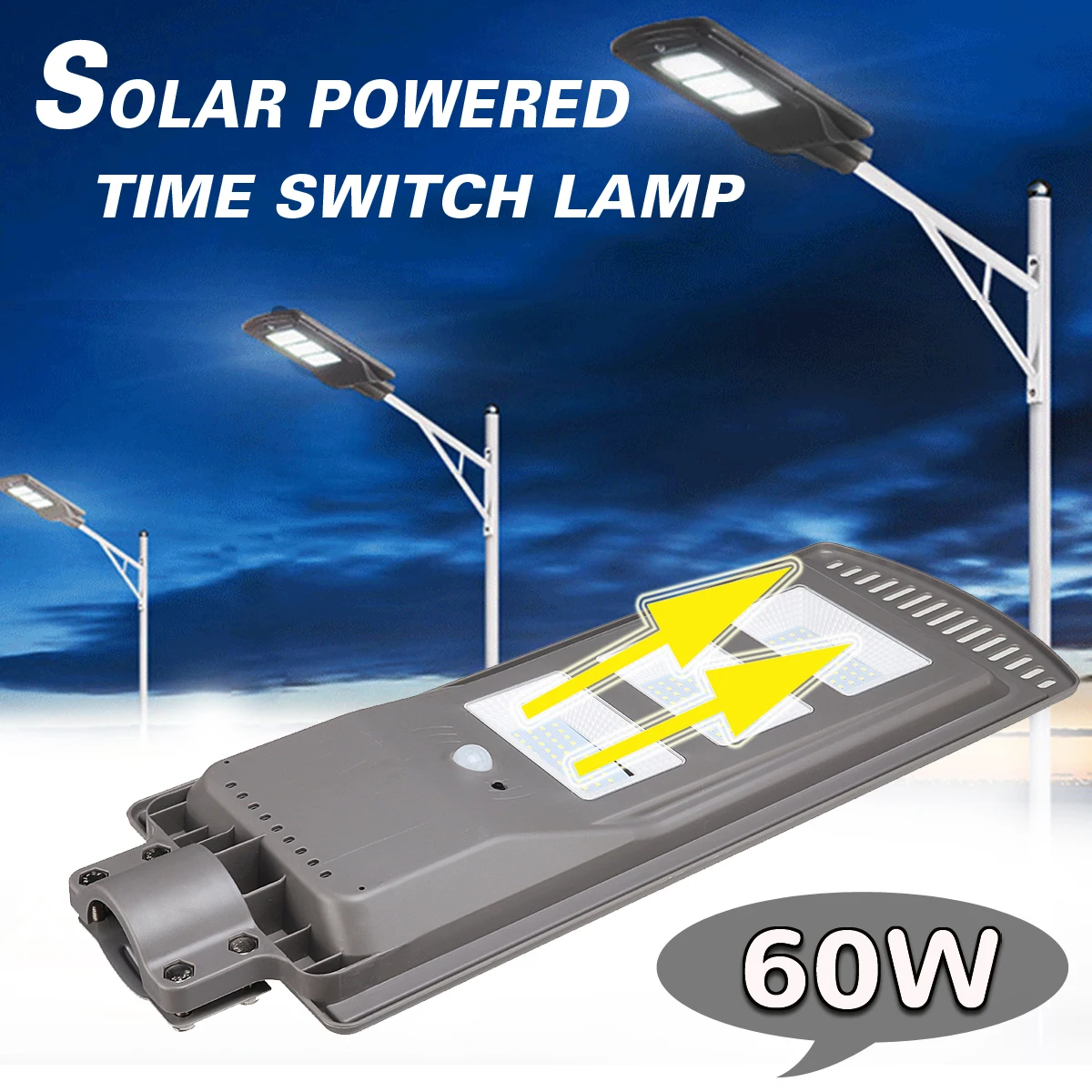 

60W Solar Powered Panel LED Solar Street Light All-in-1 Time Switch Waterproof IP67 Wall Path Lighting Lamp for Outdoor Garden