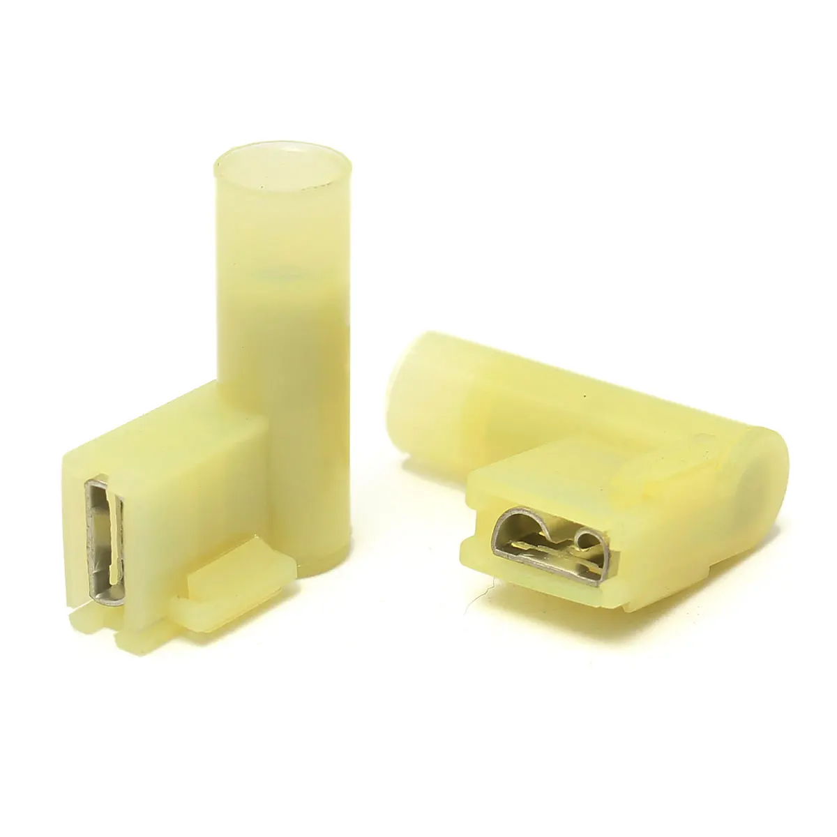 

20/50Pcs Yellow 1/4" 6.35mm Flag Insulated 90 Degree Right Flag Lucar Cable Wire Spade Female Terminals 12-10AWG
