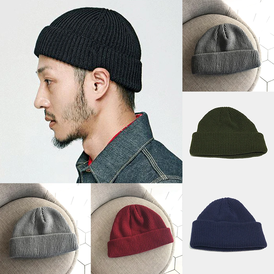 Adult Men Knitted Hat Wool Blend Beanie Skullcap Cap Brimless Hip Hop