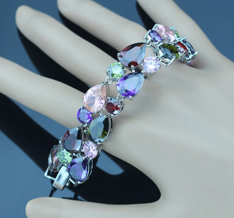 

Selling Bracelets For Women Multi Color Link Chain Zircon Crystal Jewelry For Wedding Anniversary Engagement