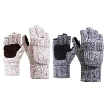 

Knitted Half Finger Gloves Men Women Winter Warm Thick Flip Outdoor Gloves