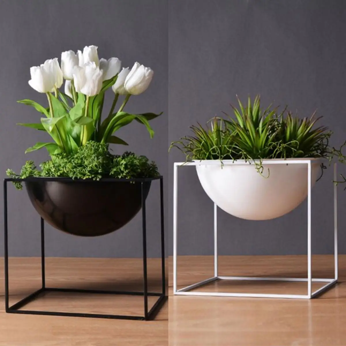 

Europe Small Plants Ceramic Flower Pot White Succulent Planter Garden Bonsai Pots with Geometric Iron Rack Holder Flowerpot Set