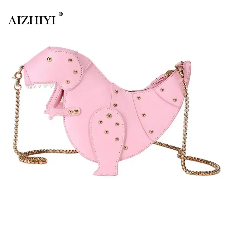 

Rivet Dinosaur Design Women Shoulder Bag Personality Leather Mini Crossbody Messenger Bag Women Chain Purse Female Shoulder Bag