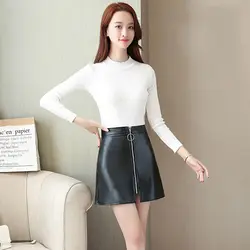 Кожаная юбка женская 2019 новая весна осень короткая трапециевидная юбка с высокой талией тонкая одежда для женщин Корейская черная