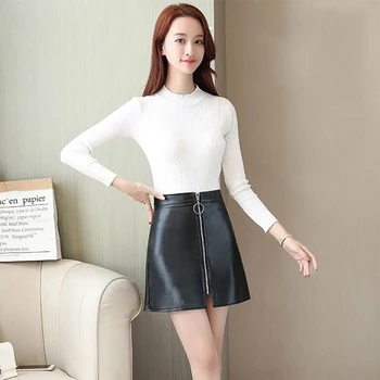 

Leather Skirt Female 2019 New Spring Autumn Short A-line Skirts High Waist Slim Clothing For Woman Korean Black Mini Skirt Women