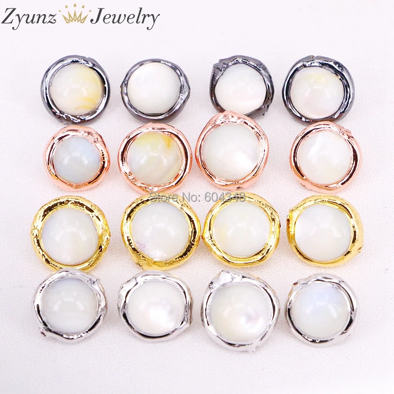 

20PCS ZYZ320-6470 Round Ball Shell Plated Metal Copper Inlay White Pearl Shell Loose Beads Holes Handmade Jewelry Findings