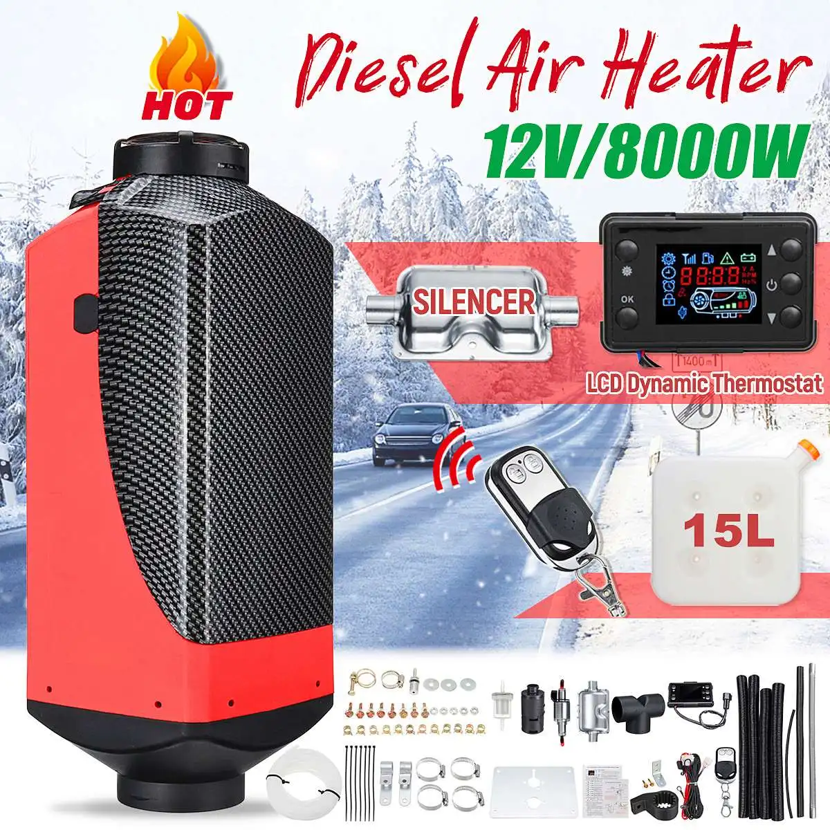 

12V 8000W Diesels Air Parking Heater Kit LCD Dispaly Thermostat Parking Heater With Remote Control For RV Trucks Trailers