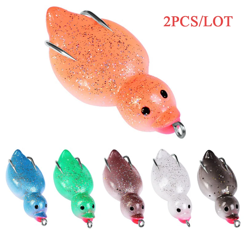 

2PCS/LOT 10.5g 6.5cm Soft Fishing Lure 3D Plastic Artificial Duck Fishing Baits Rubber Bait Swimbait Topwater Frog Lure