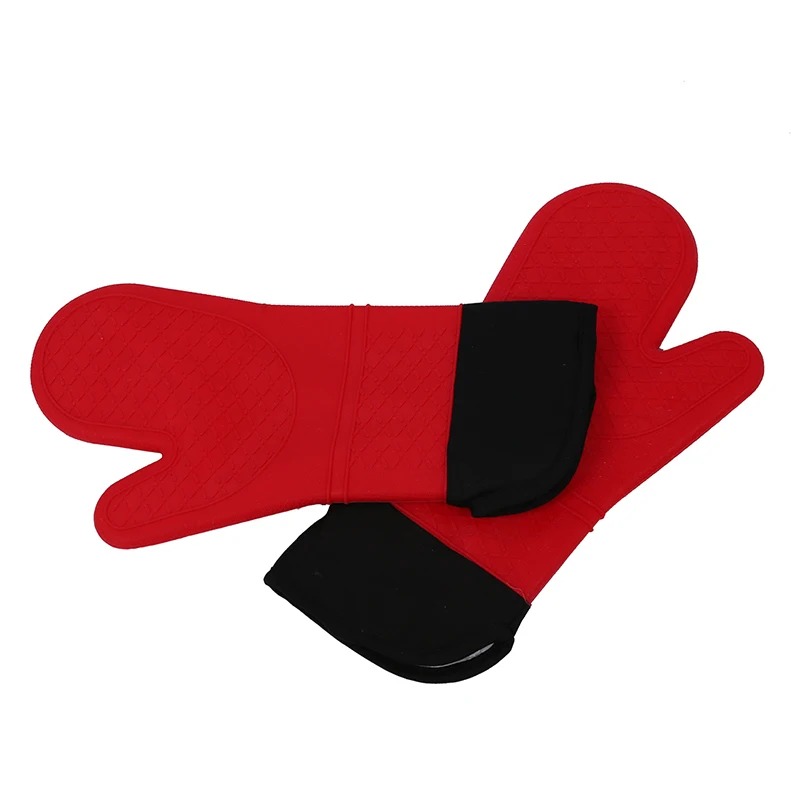 2pcs Red Silicone Kitchen Oven Mitt Glove Potholder with Extra Long Canvas Sleeve Stitching for Grilling and BBQ /barbecue Hea | Дом и сад