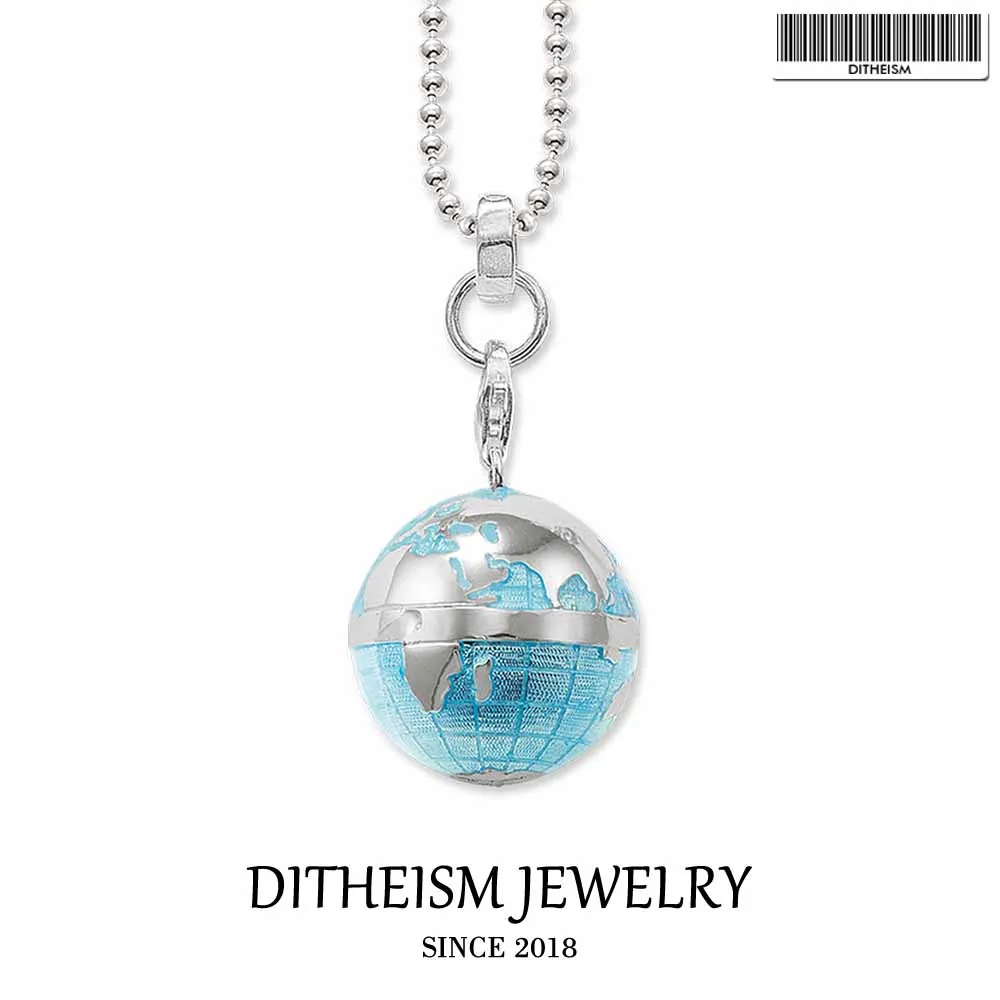 

Link Chain Necklace Blue Globe, 2018 Fashion 925 Sterling Silver Jewelry European Trendy Gift For Men Women Boy Girls