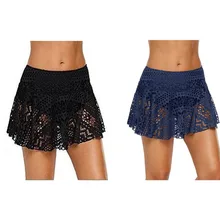 Волнующий раздельный купальник сплошной цвет ажурный кружевной купальник-Бикини плавки с эластичной резинкой на талии юбка пляжная юбка с завышенной талией для девочек цельные плавки