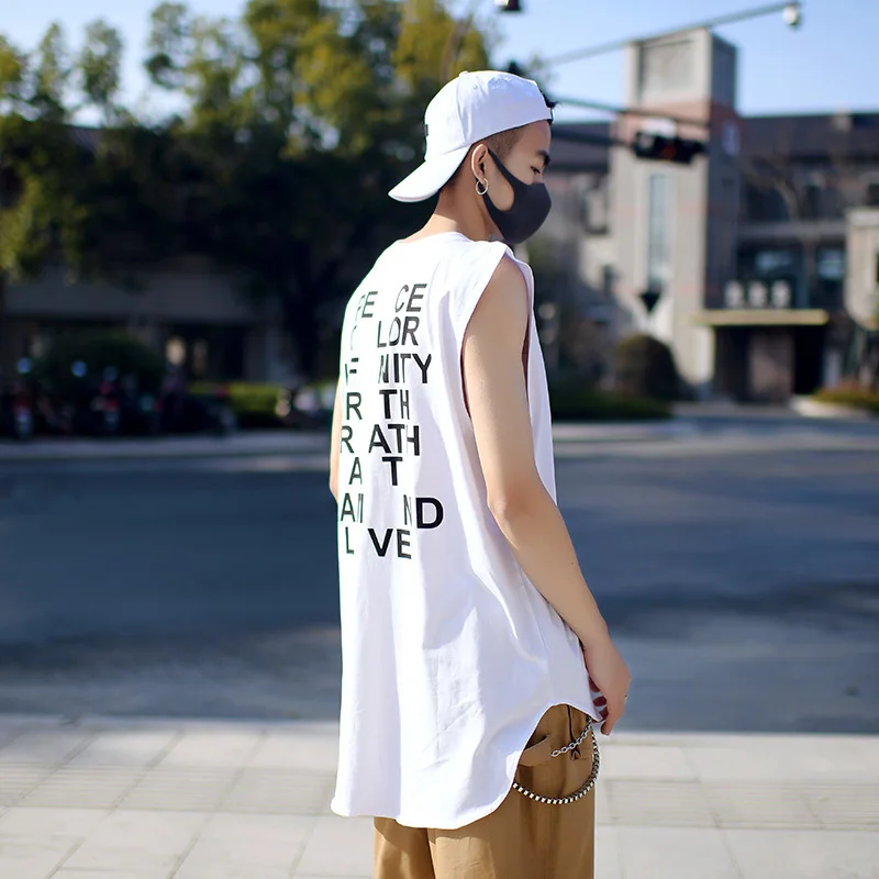 

Men's Vest 2019 Summer New Youth Popular Loose Round Neck Hood High Street Wide Shoulder Vest Youth Casual Men's Clothing