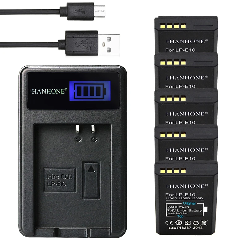 5PCS 2400mAh LPE10 LP-E10 LP E10 Camera Battery+LCD USB Charger For Canon EOS X50 1200D X80 1100D 1300D Kiss X70 Rebel T3 T5 T6 |