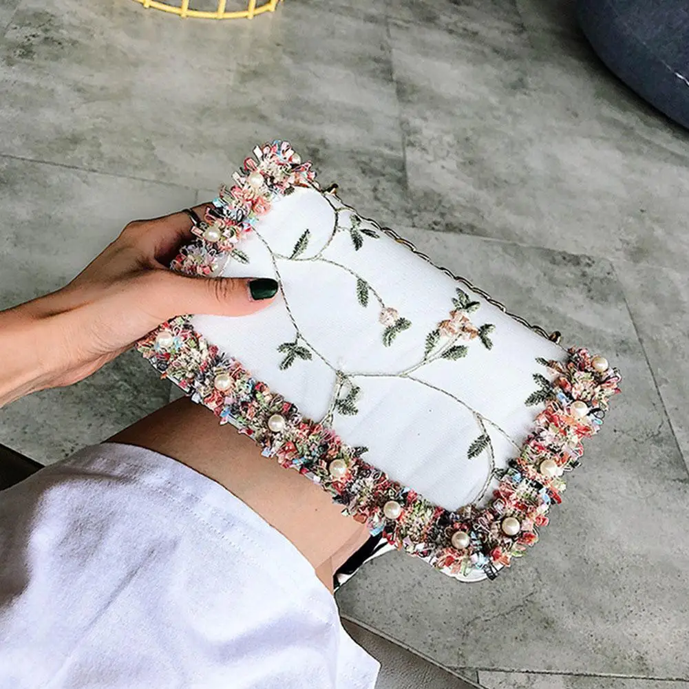 PinShang Women Elegant Lace Flowers Single Shoulder Bag Portable Casual All-match Chain Bag