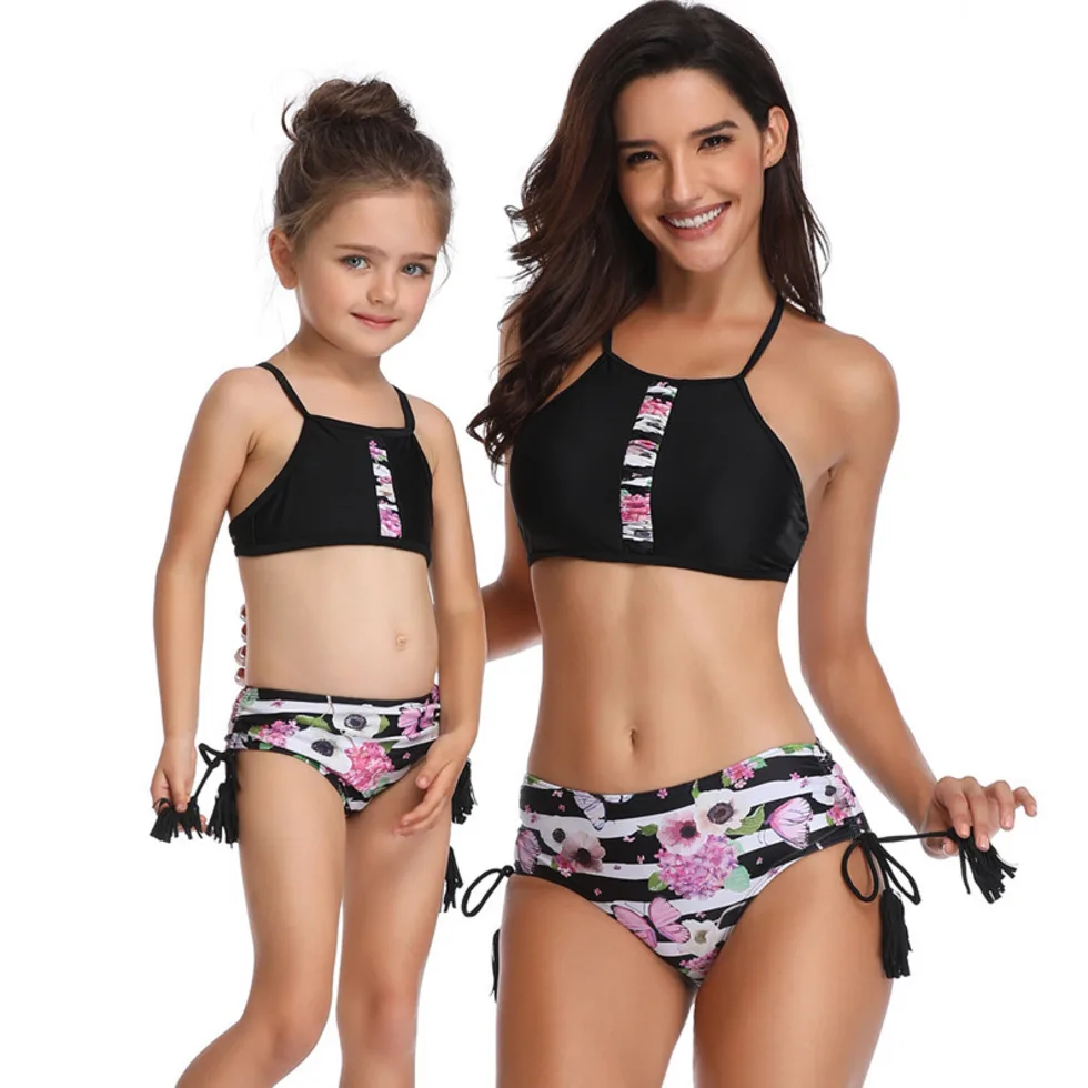 

2019 Summer Explosion Swimsuit Print Pleated Bikini Parent-child Swimsuit Mother And Daughter Swimsuit
