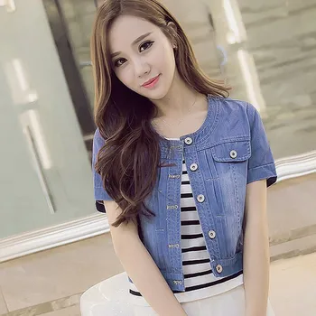 

Women Summer Vintage Short Denim Jackets Short Sleeve Jean Coat Casual Plus size Jackets