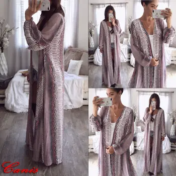 

2019 Womens Long Sleeve Snake Chiffon Cardigan Boho Outwear Jacket Coat Tops Gown