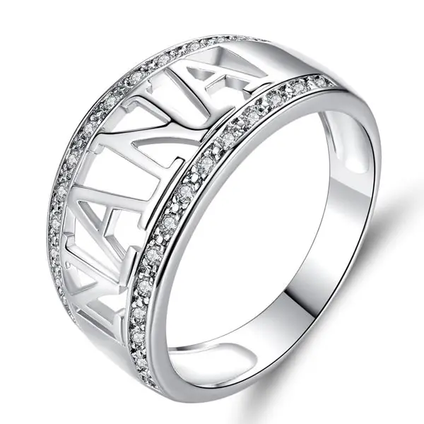 

Fashion White Gold Carved Rings for Women individualistic Party Rings with built-in letter A43