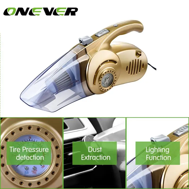 

Onever 4 in 1 Multi-function Wet/Dry Car Vacuum Cleaner 12V 120W Tire Inflator Tire Pressure LED Light Tire inflatable Pump