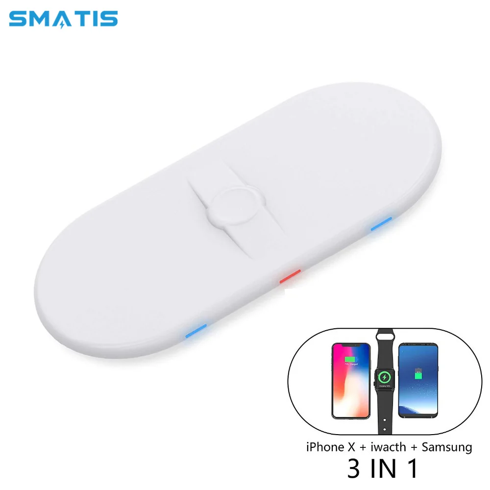 

3 in1 Wireless Charger for Apple Watch 2 3 iPhone X XS Max XR Quick 3.0 Desktop Fast Wireless Charging Pad for Samsung S9 S8 S7