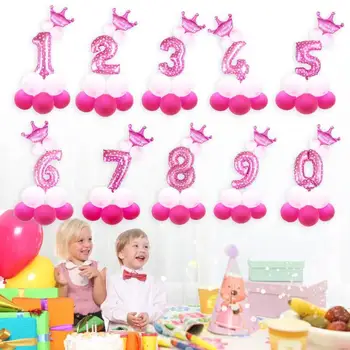 

13 Pcs Blue Pink Foil Number Balloon Thicken Latex Air Ballons with Crown Anniversary Baby Shower Kids Birthday Party Decoration