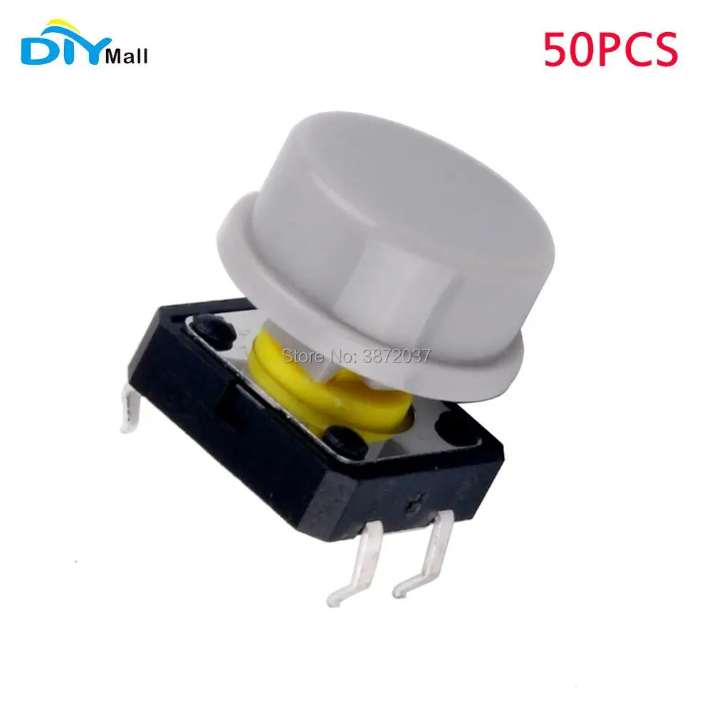 

50pcs/lot DIYmall B3F Tactile Switch Tact Push Button W/ Keycap Momentary SPST-NO Grey