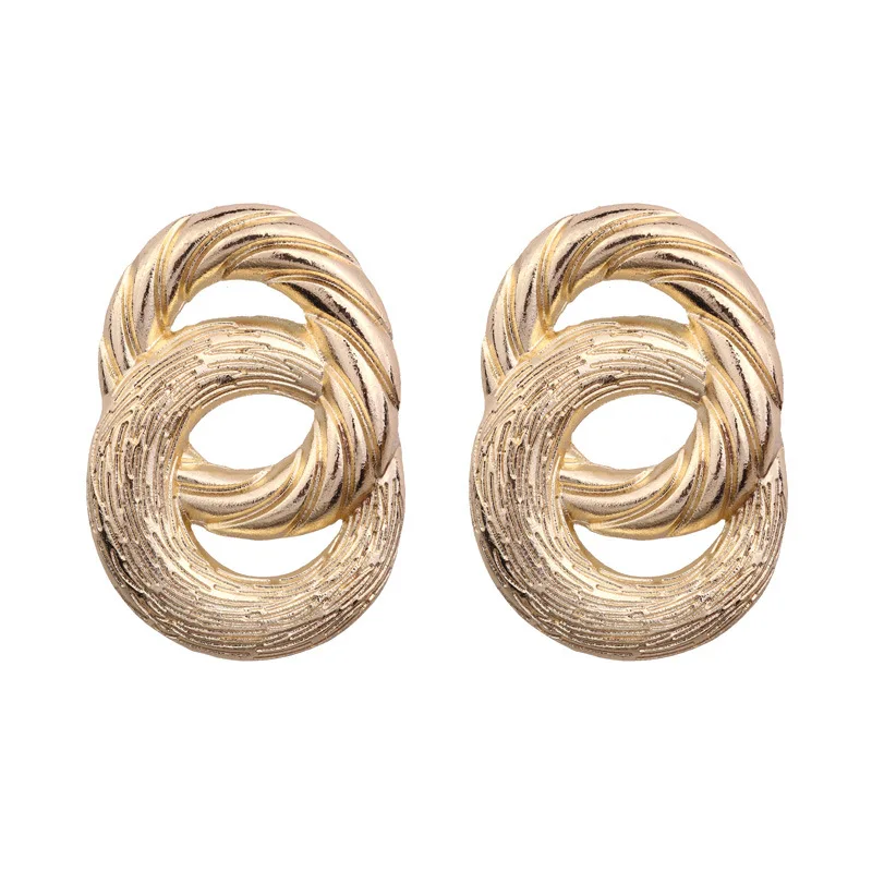 Punk Metal Gold Silver Color Stud Earring Big pendientes Double Circle ZA Geometric Statement Earrings For Women Retro Jewelry | Украшения