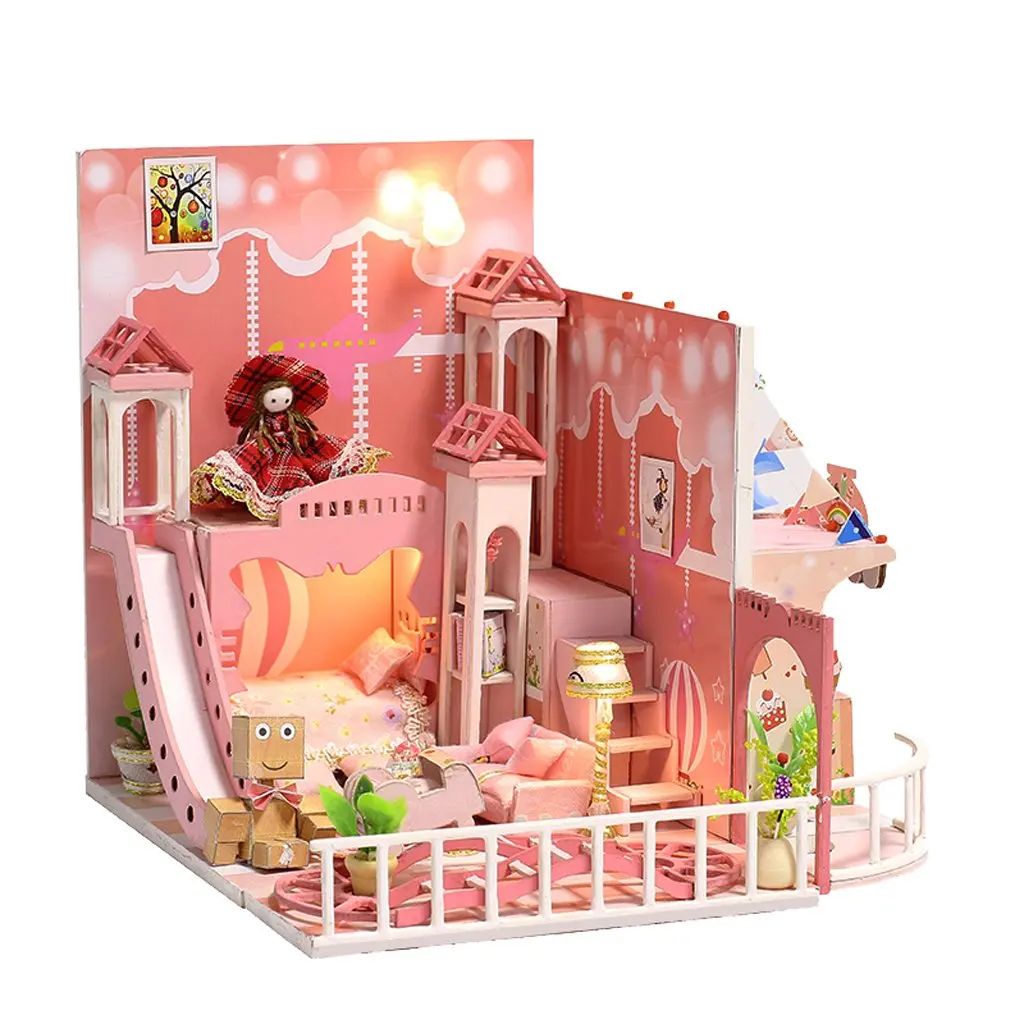 

1:24 Miniature Dollhouse Kit DIY Doll House Model with Mini LED Lights Educational Toys Birthday Gift for Children Toddler Kids