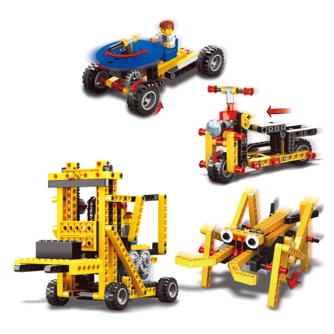 

New 4-in-1 DIY Mini Particles Power Machinery Forklift Model Building Block Planset Assembling Intelligent Toys for Children