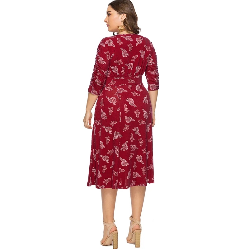 Romacci женское платье миди, плюс размер, цветочный принт, v-образный вырез, рукав три четверти, богемное платье, летнее тонкое платье большого размера, синее/красное