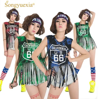 

Songyuexia Women's Jazz Costume Fashion Hip-hop Tassel Vest DS Cheerleading Dancer Costumes tassel Modern dancewear for singer