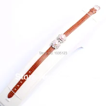 Подарок на день рождения 9 мм довольно Vogue светло фиолетовый пресноводный жемчуг красная кожа горный хрусталь браслет 8," W426