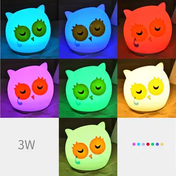 

Litake Cute Cartoon Owl Shape 7Colors Change Silicone Pat Lamp
