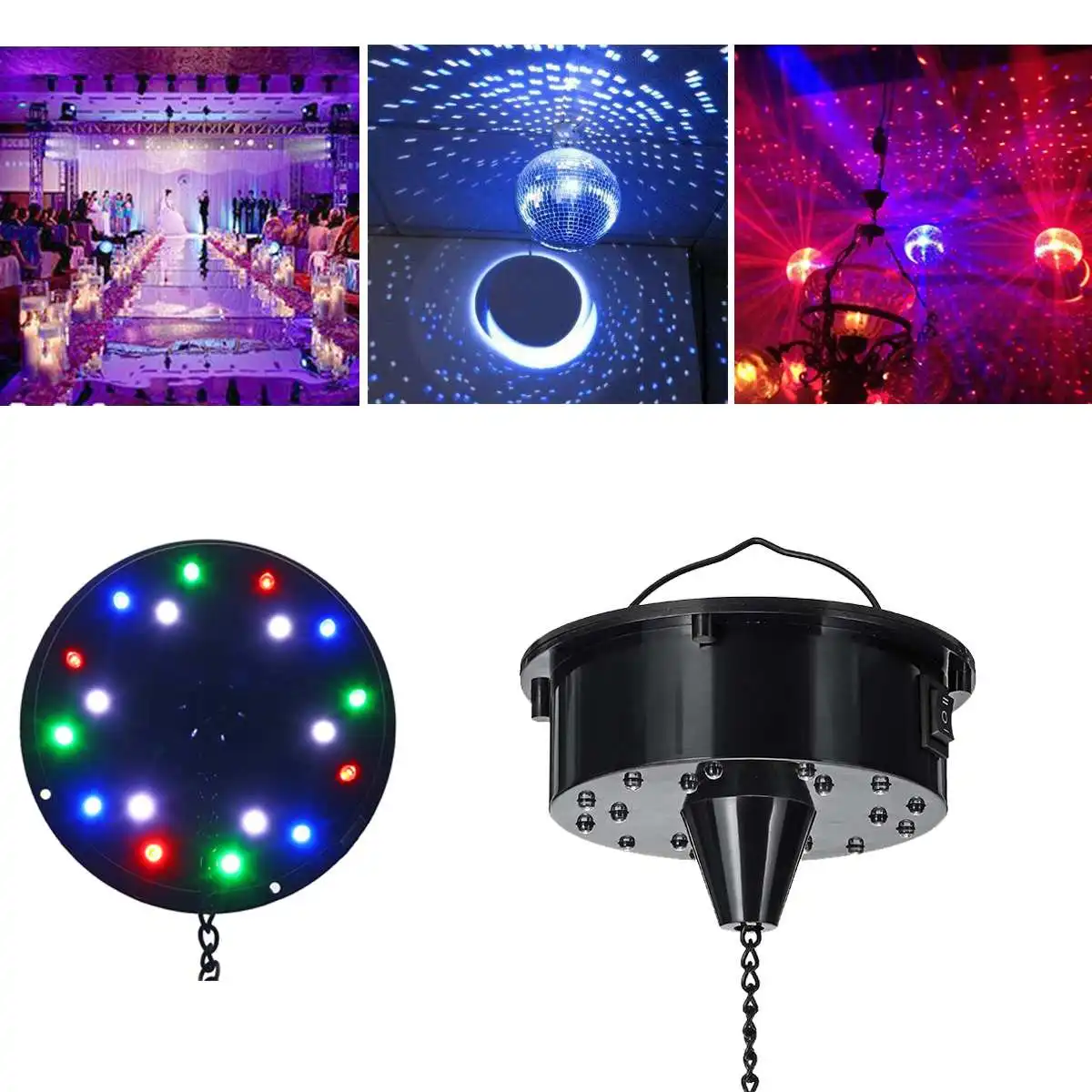 Bola de Discoteca Controle de Som Pendurado para Disco Luzes Vidro Rotativo Espelho Motor Reflexão Bola dj Festa Luz 18 Led