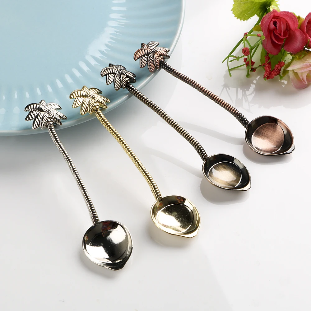

Tea Coffee Spoon for Bar Party Vintage Royal Style Ice Cream Dessert Spoon Coconut Tree Shape Small Tableware Zinc Alloy