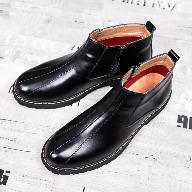 black De Dedo Punk Ao Livre brown Sólida Redondo Pu Moda Ar Preto Botas With Fur Plataforma Tornozelo Até Costura Do Fur marrom Rendas Martin Motocicleta Da Pé Lazer Homens Sapatos fdwOq88