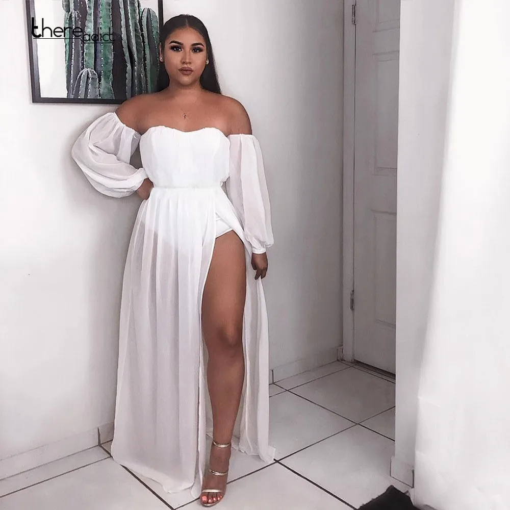 

Lattern Sleeve Vintage Summer Dress Strapless Lace Up Ruffles Women Dresses Split Elegant Party Dresses 2019