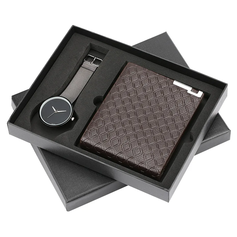 

Minimalist Watch Mens Quartz Wristwatch Wallet Men Gift Set Male Boyfriend Fashion reloj Black Men's Steel Bangle Wrist Watch