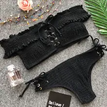 Горячий летний сексуальный женский пуш-ап бюстгальтер с мягкими чашечками бинт с плечевые купальники сплошной Слэш шеи Бикини Набор Купальник e Купальники для купания