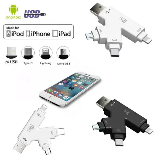 

Hot 4 in 1 USB 2.0 Type C / USB / Micro USB SD TF Memory Card Reader OTG Adapter